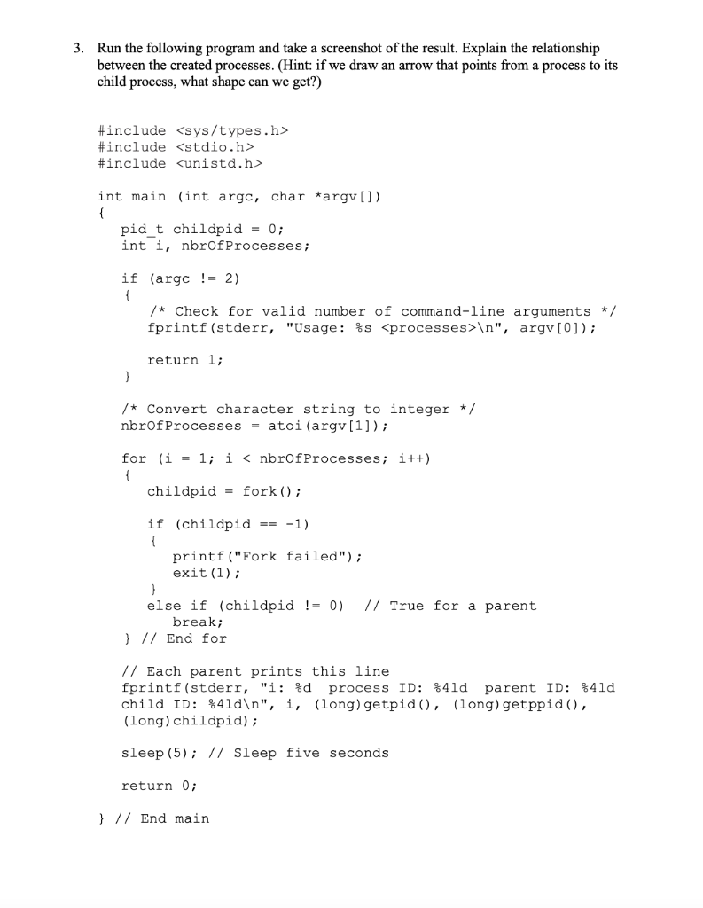 Lab Assignment 2: Linux Processes This lab assignment contains three questions. To
