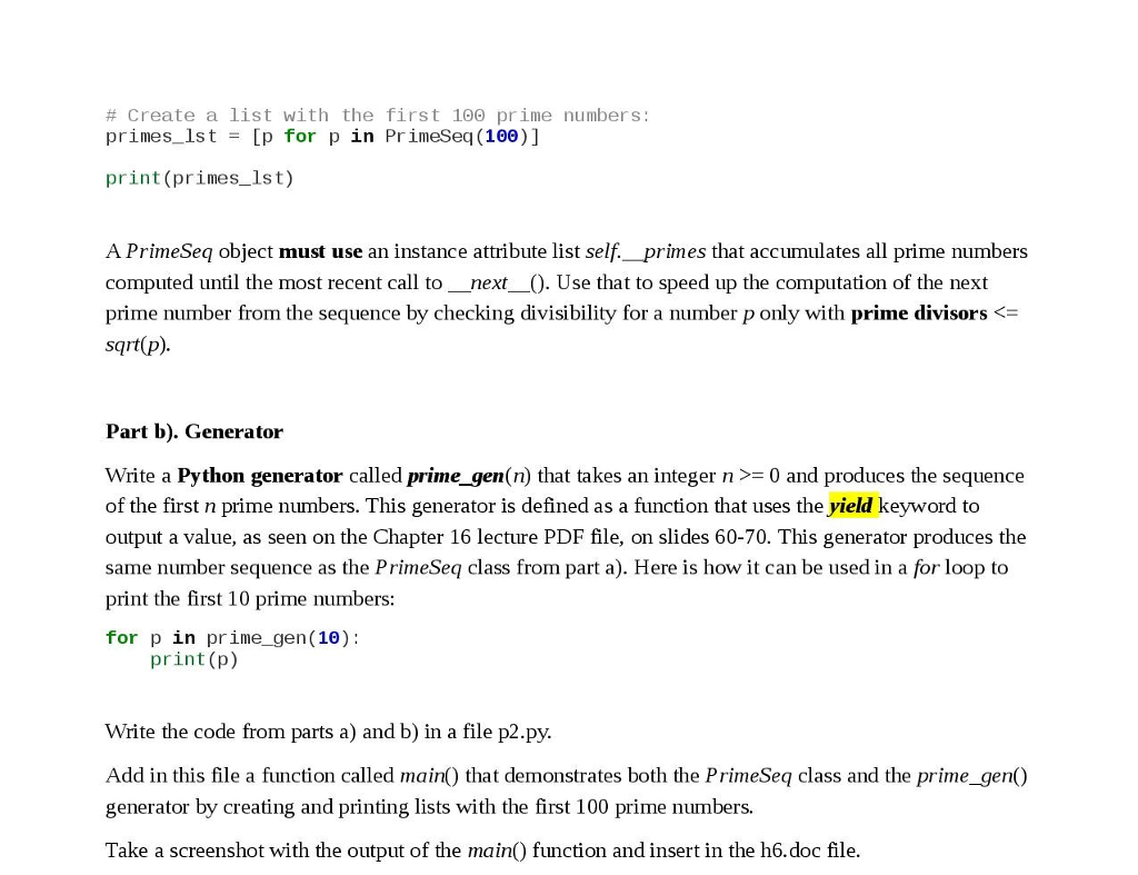 knowledge of generators. Please answer with proper indentation, formatting, etc. Thanks! Problem