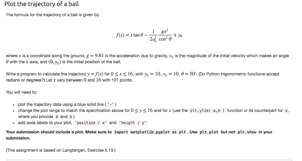 python 3 Plot the trajectory of a ball The formula for the