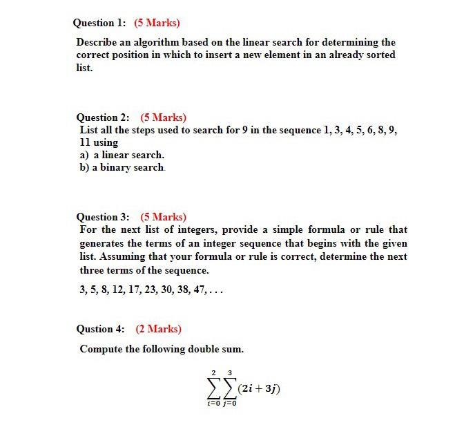  Question 1: (5 Marks) Describe an algorithm based on the linear