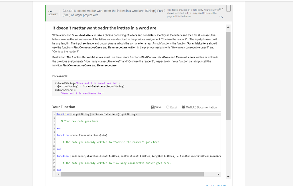 I need help for my matlab homework. and the "code call your