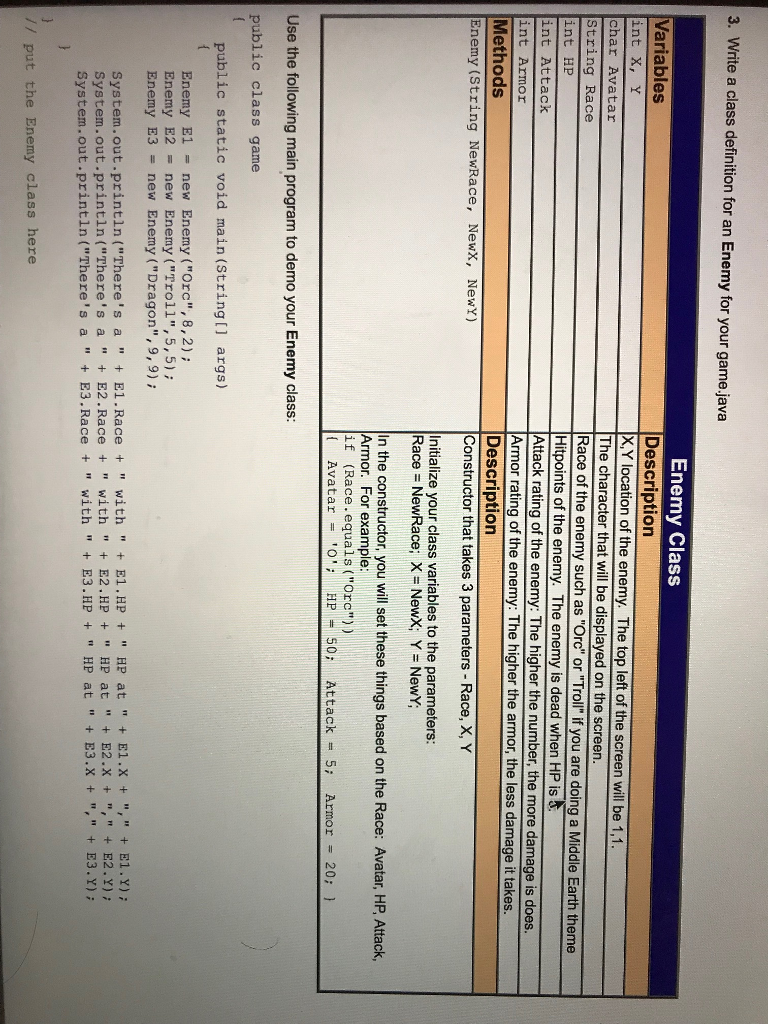  Write a class definition for an Enemy for your game.java Its