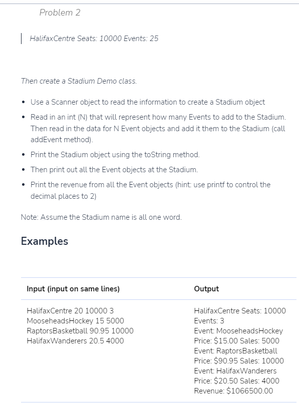 the given event class. Create a Stadium Class using the UML diagram