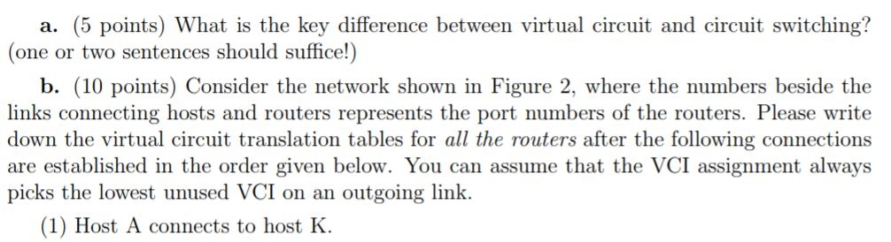  a. (5 points) What is the key difference between virtual circuit