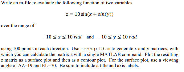 Using MATLAB Write an m-file to evaluate the following function of two