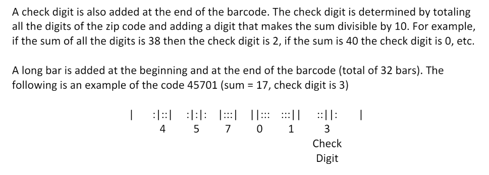 Postal Services uses bar codes to represent zip codes in order to