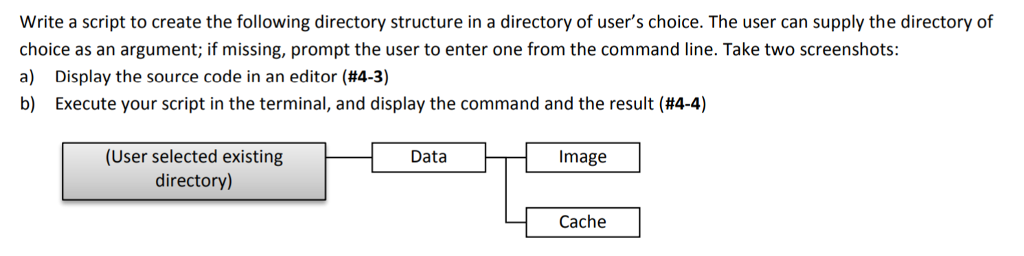  Write a script to create the following directory structure in a