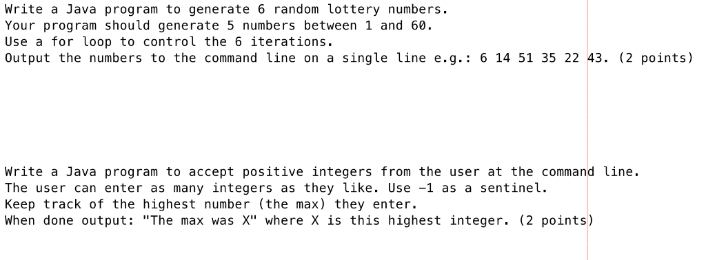  Write a Java program to generate 6 random lottery numbers. Your