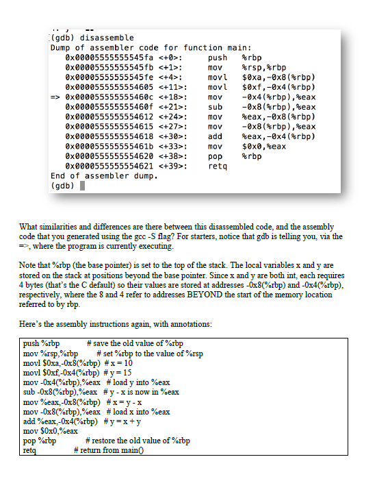 rsp, %rbp movl $10,-8(%rbp) movl $15.- 4rbp) movl -4%rbp), %eax subl -8C%rbp),