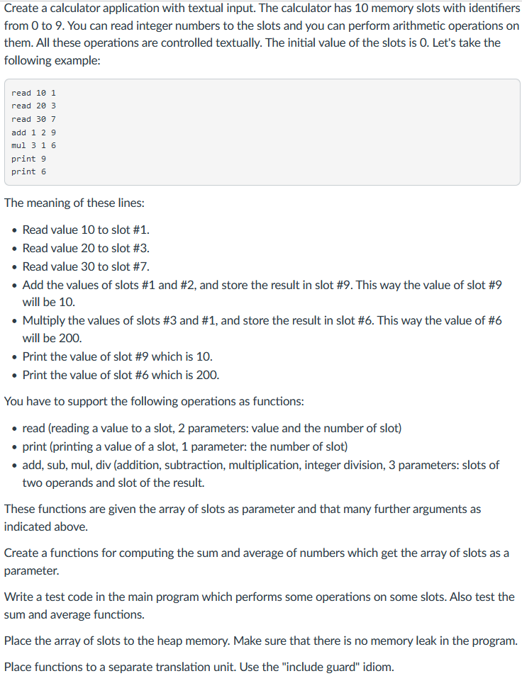 Create a calculator application with textual input. The calculator has 10