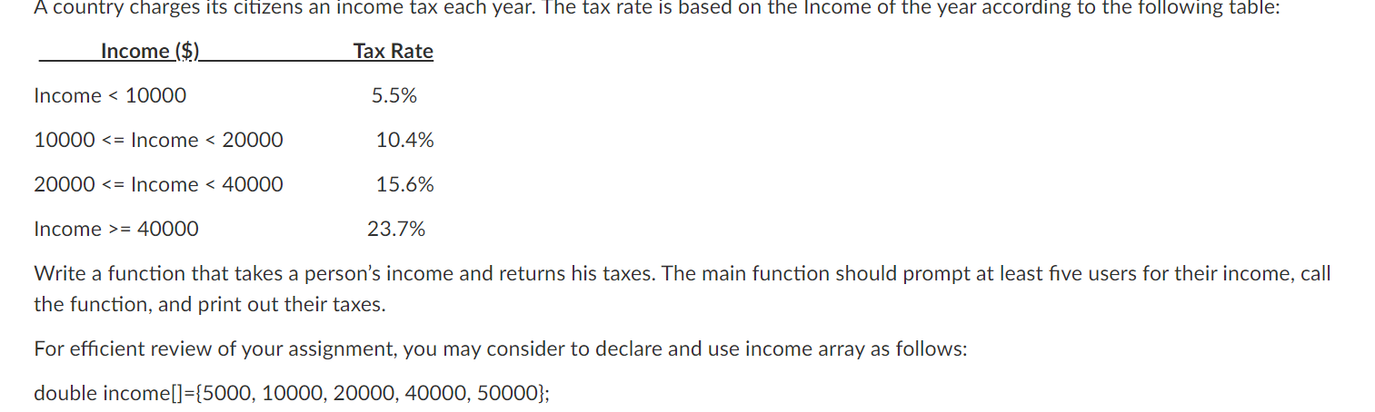 need help with this C++ problem please A country charges its citizens