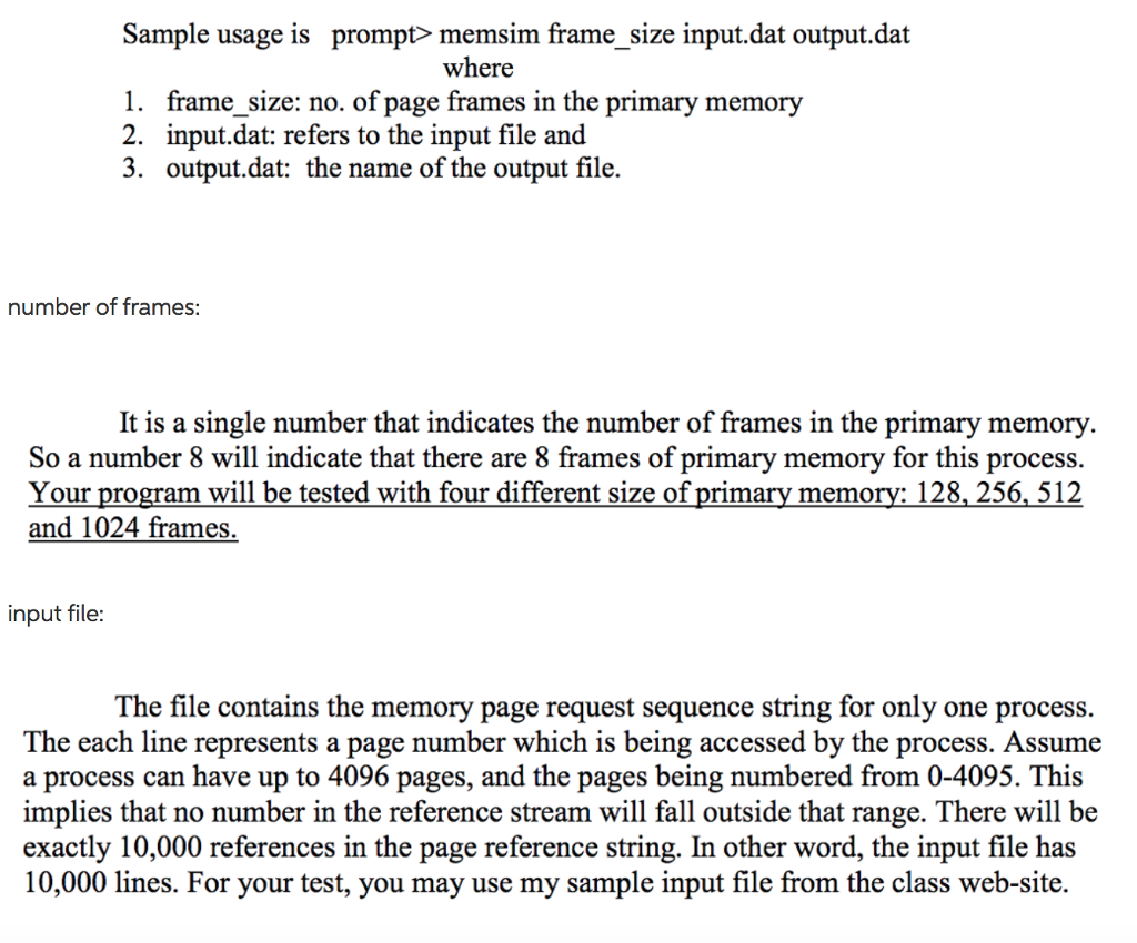 that simulates the operation of 3 page replacement algorithms used in a