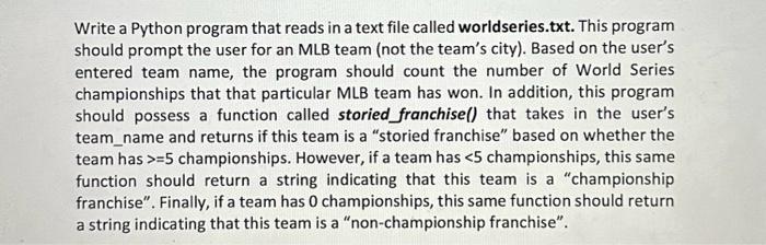 Please help using python. Write a Python program that reads in a