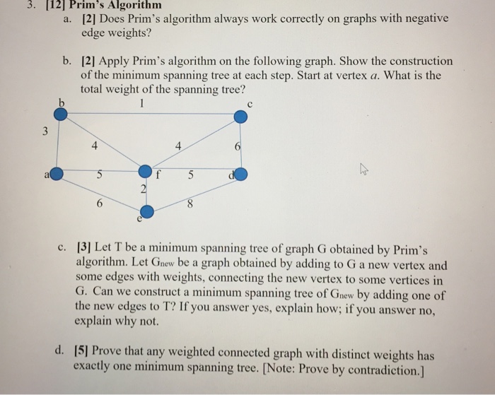  The D question Does Prim's algorithm always work correctly on graphs