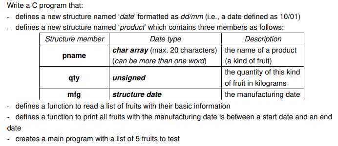  Write a C program that: - defines a new structure named