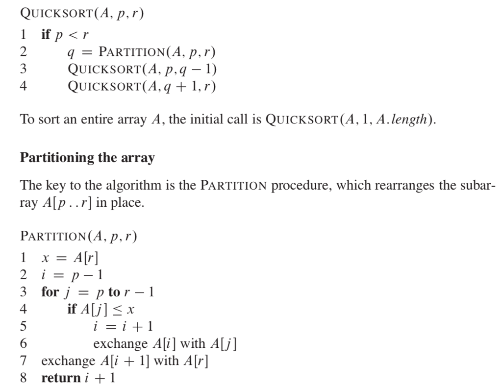 of the QUICKSORT(A,p.r) algorithm on page 171 into executable Java codes. Use
