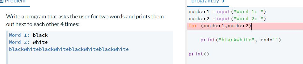 In Python POblen prograffpy Ograni.py number1 =input("Word 1: number2 =input("Word 2: