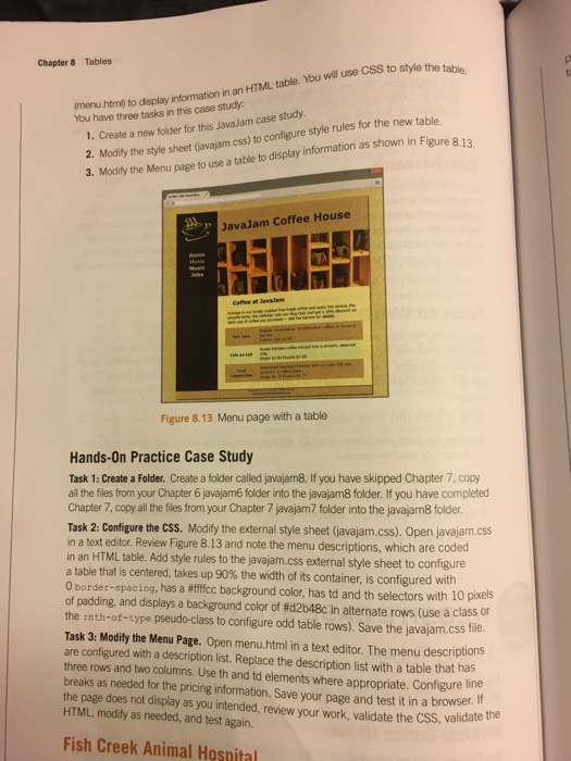 Chapter & Tables style the table. imenu.html You have three tasks