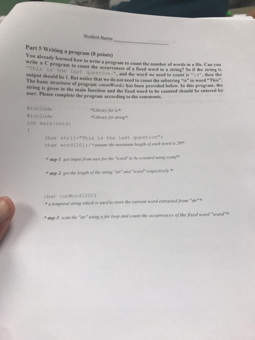  Student Name Part 5 Writing a program (8 points) ou already