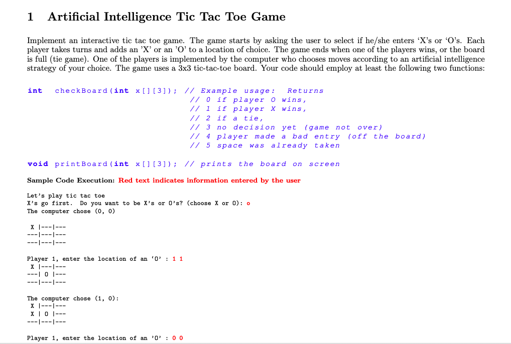 ECE 175: Artificial Intelligence Tic-Tac-Toe ECE 175 Computer Programming for Engineering Applications
