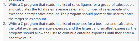  1. Write a C program that reads in a list of