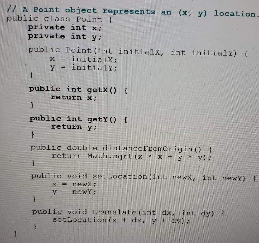 This is a Class called Point. Create a Main class which would