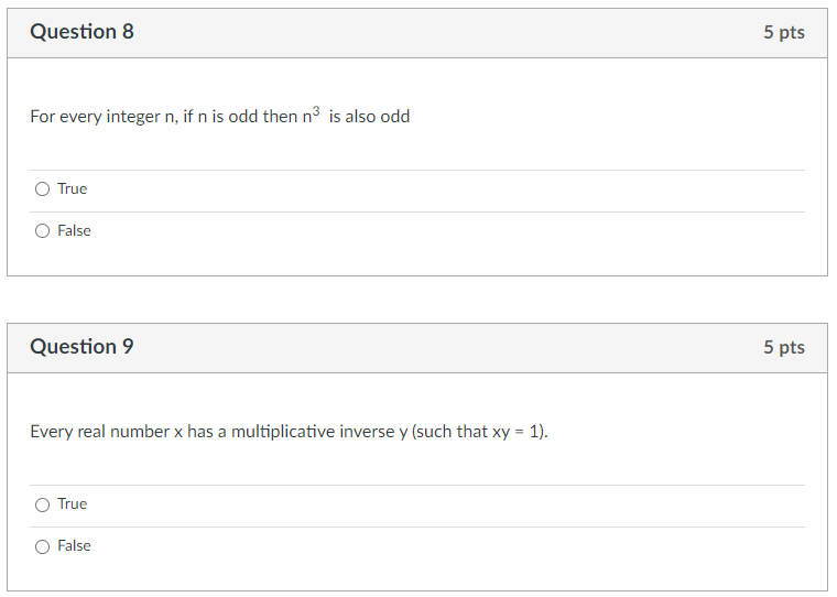 Question 8 5 pts For every integer n, if n is