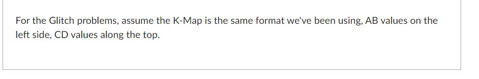 For the Glitch problems, assume the K-Map is the same format