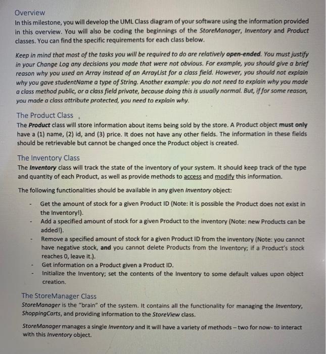  java. please do all classes Overview In this milestone, you will