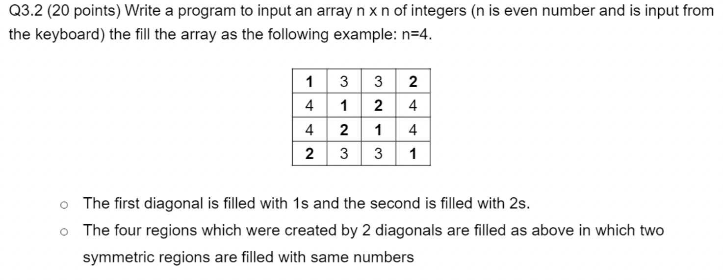  Progam C/C++ please Q3.2 (20 points) Write a program to input