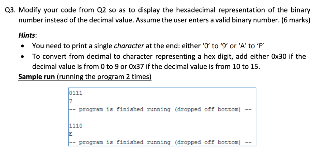  Q3. Modify your code from Q2 so as to display the
