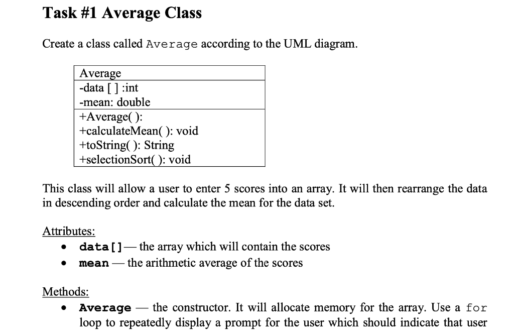  Create a class called Average according to the UML diagram. This