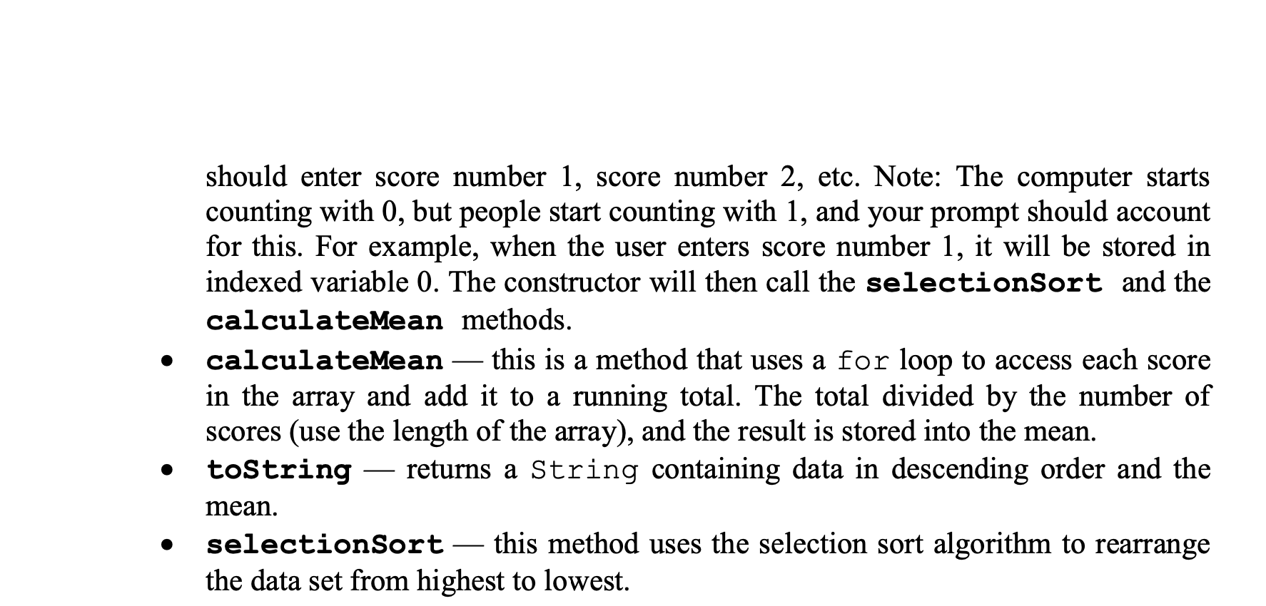 class will allow a user to enter 5 scores into an array.