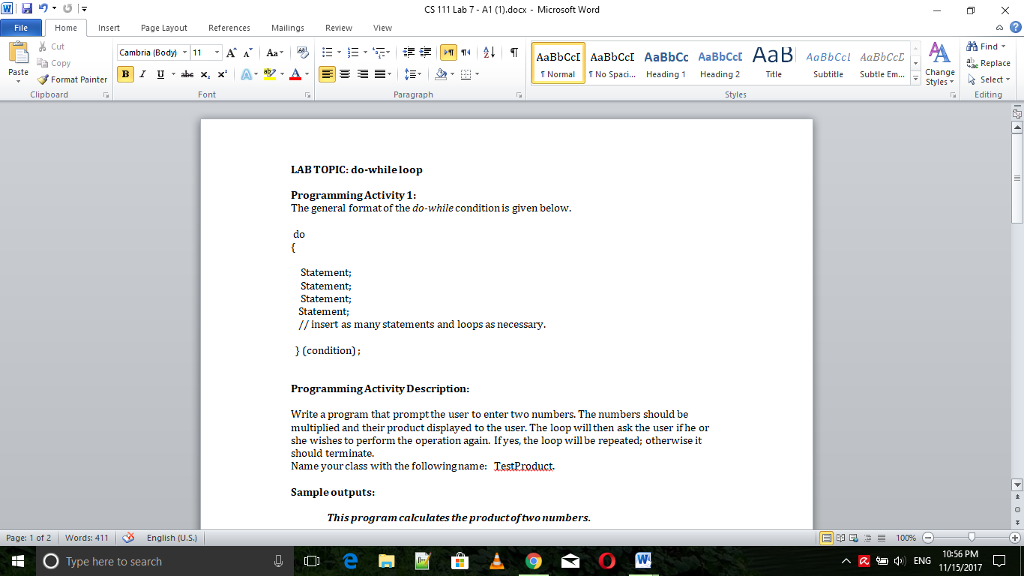 -Do the following assignments in java: W 9 |= CS 111 Lab
