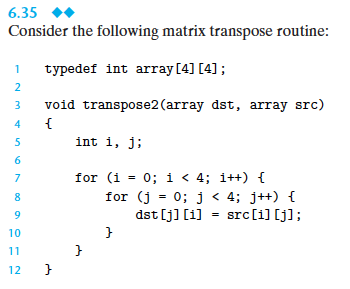  6.35 Consider the following matrix transpose routine: typedef int array [4]