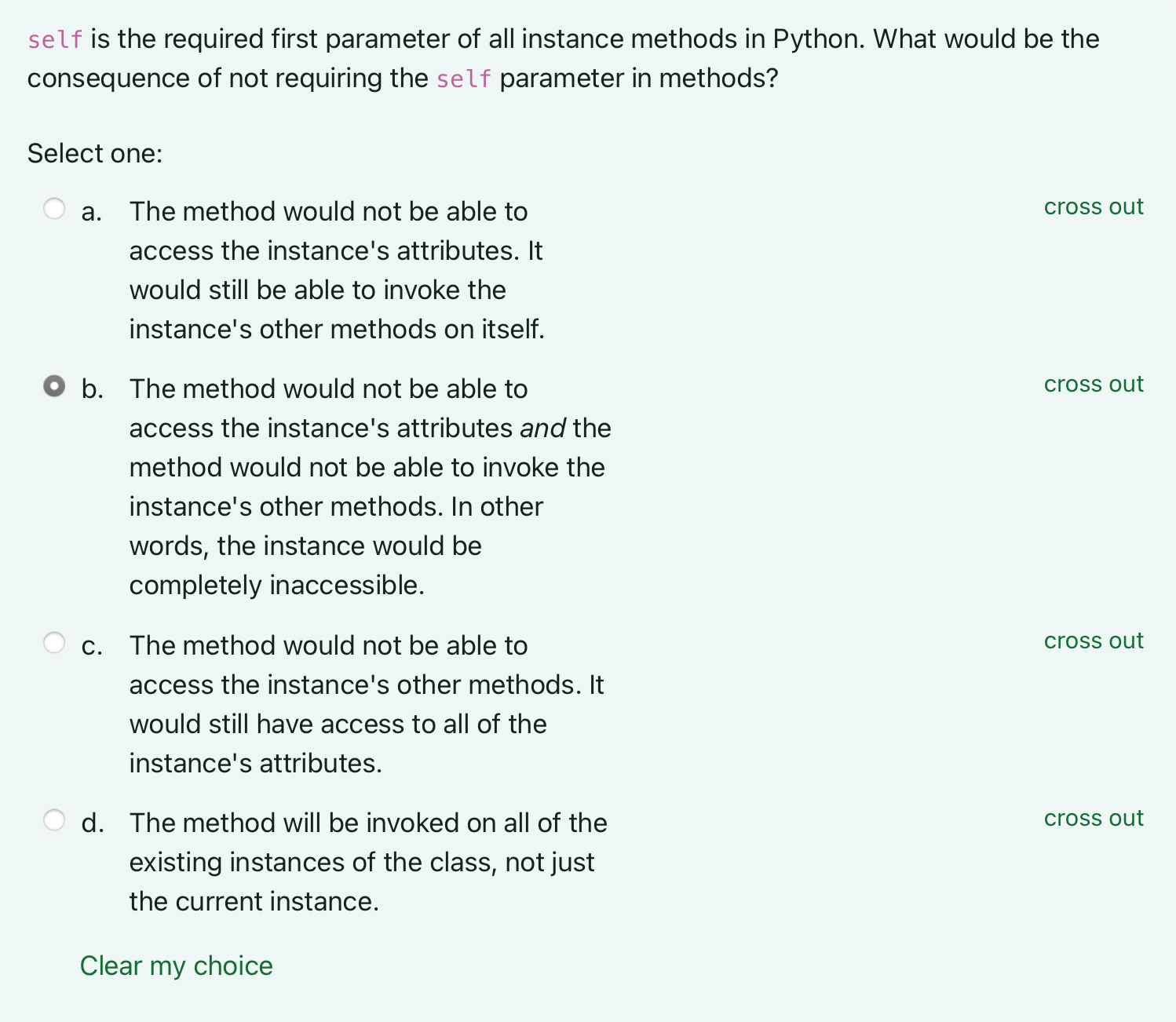  self is the required first parameter of all instance methods in