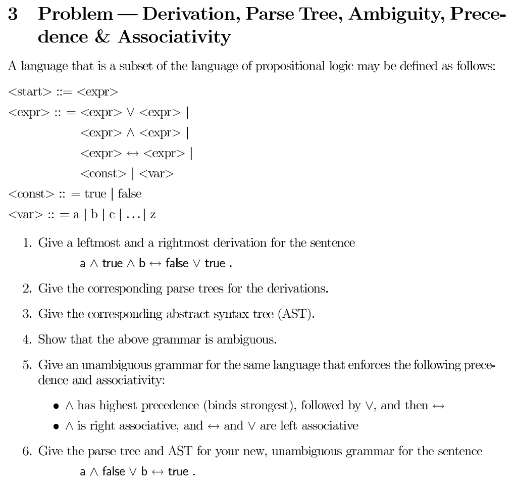 3 Problem-Derivation, Parse Tree, Ambiguity, Prece- dence & Associativity A language