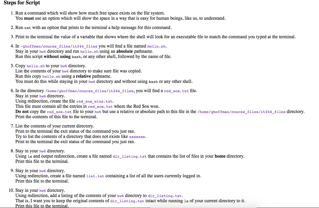 listed below. This file should be in an hw6 directory inside your