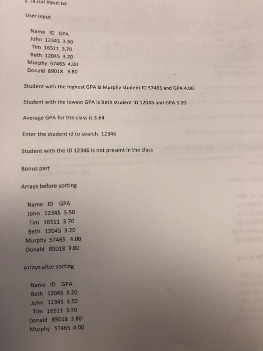 ID and GPA) and you need to compute a few statistics (max,