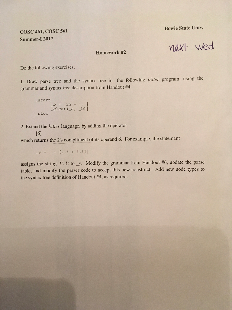 Please solve problem #2Extend the bitter language, by adding the operator []