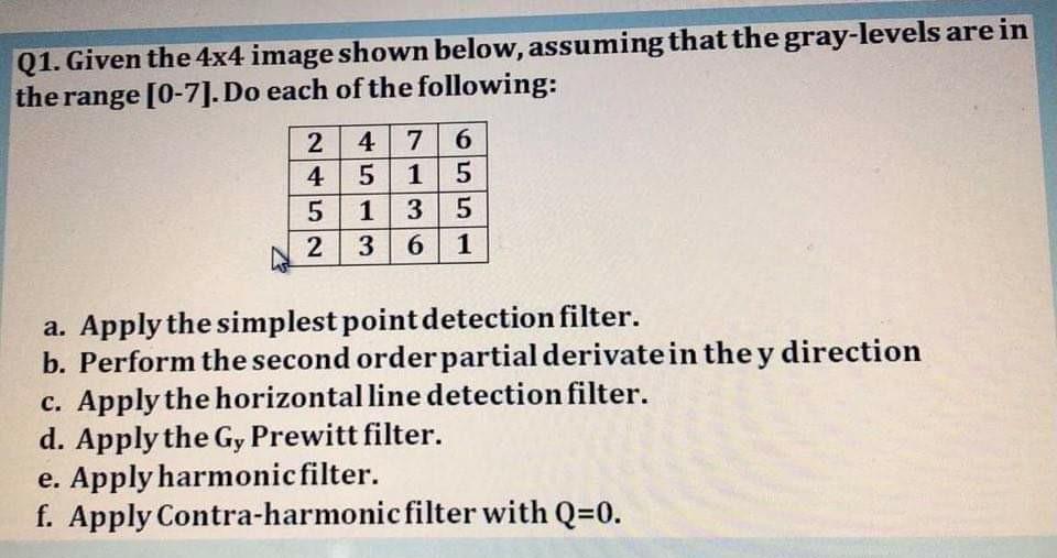 yes image processing Q1. Given the 4x4 image shown below, assuming