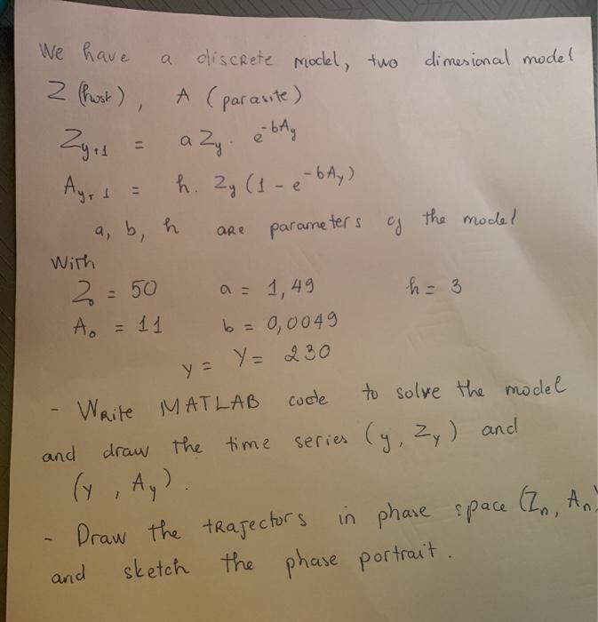  Matlab code to solve discrete model, two dimesional host and parasite