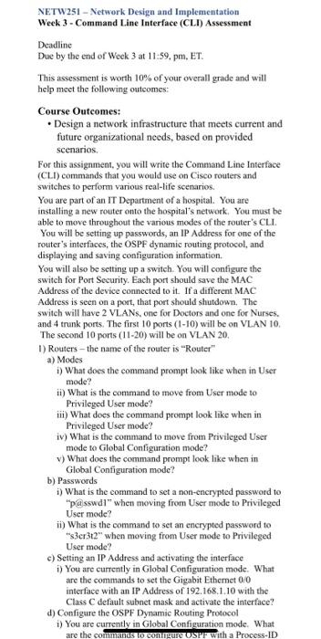  NETW251 - Network Design and Implementation Week 3 - Command Line