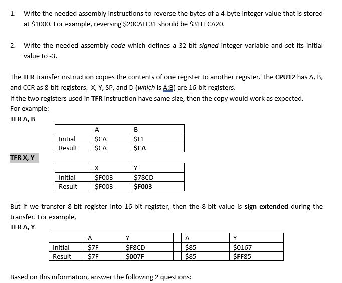  Write the needed assembly instructions to reverse the bytes of a
