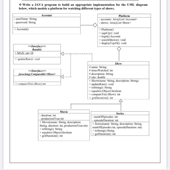  Write a JAVA program to build an appropriate implementation for the