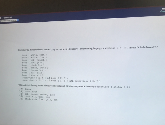  Com 3 Unmarked The followving pscubocode represents a program in a