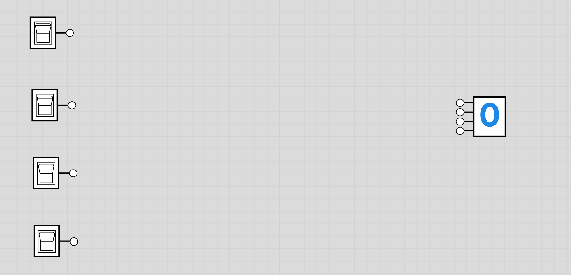 Using four toggle switches (A1, B1 and A2, B2) and the 4-bit