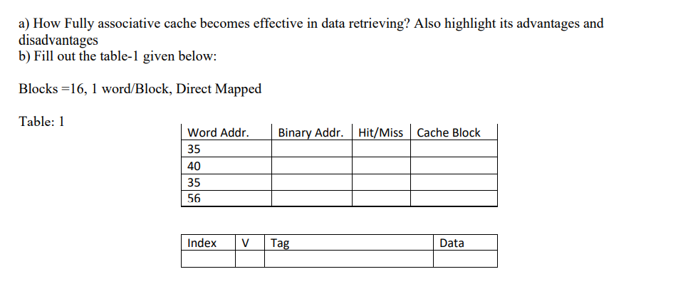  a) How Fully associative cache becomes effective in data retrieving? Also