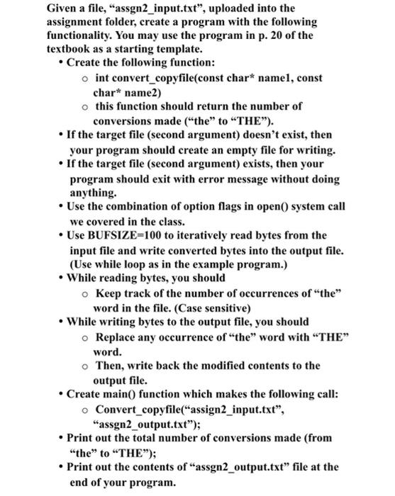 simple C program the assign2 text file given contains the following paragraph