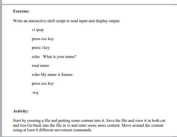 Article name Information Systems Exercise: Write an interactive shell script to read